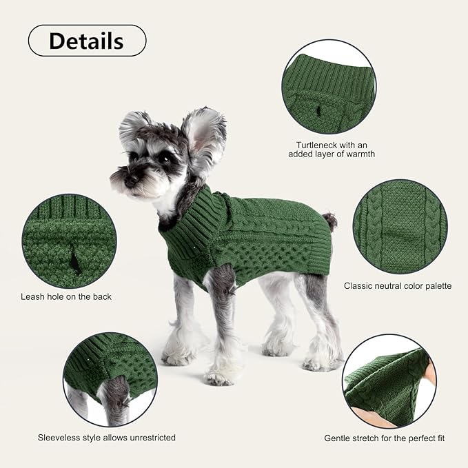 Dog Sweaters for Small Male, Medium Dogs Boy, Girl Female, Puppy Sweater Large Dog Sweaters Pet Clothes Christmas Soft Puppies Clothing Winter Warm Outfit for Cat Apparel(Green,S)
