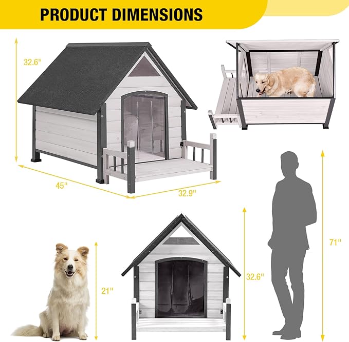 Dog House Outdoor Waterproof Dog Kennel for Small to Medium Size Dogs Doghouse Puppy Shelter with Elevated Floor for Winter (White-A, Medium)
