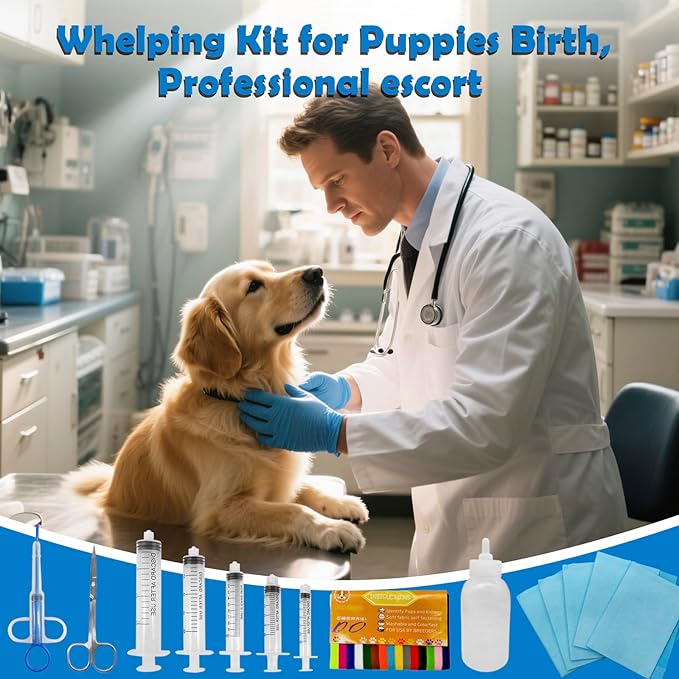 Whelping Kit for Puppies Birth - Reusable Birthing with 70Piece,Birthing Essentials with Emergency Whelping Supplies,Kitten Bottle Feeding kit for New Born Puppy Supplies and Kitten
