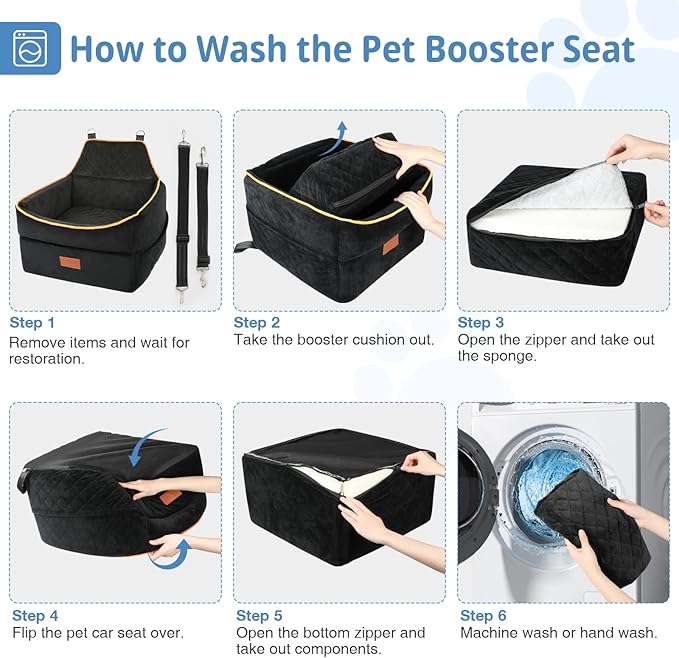 Dog Car Seat for Small Medium Dogs, Memory Foam Dog Booster Seat for Dogs 0-35 lbs, Anti-Slip Pet Seat with 2 Adjustable Leashes, Elevated Dog Travel Bed with Storage Pockets