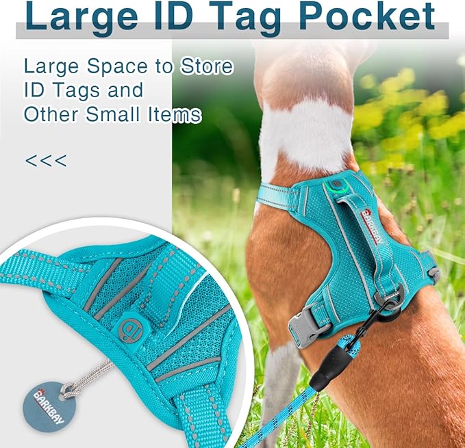 BARKBAY Dog Harness No Pull with ID Tag Pocket - Heavy Duty, Reflective, Easy Control for Small Dogs(Ocean Blue,S)