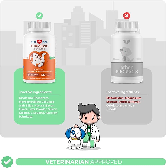 Turmeric for Dogs Anti Inflammatory Pain Relief - 120 Chewable Tablets - Hip & Joint Support Anti Inflammatory for Dogs with Curcumin and BioPerine, Antioxidant, Cardiovascular