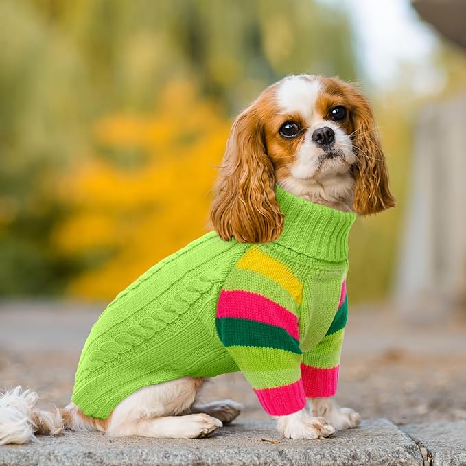 Dog Cold Sweater, Dog Sweaters Winter for Medium Dogs Girl Male, Turtleneck Warm Dogs Sweater Long Sleeve, Stretchy Christmas Doggie Sweaters Outdoor, Pet Knitwear Frenchie, Schnauzer(Green M)