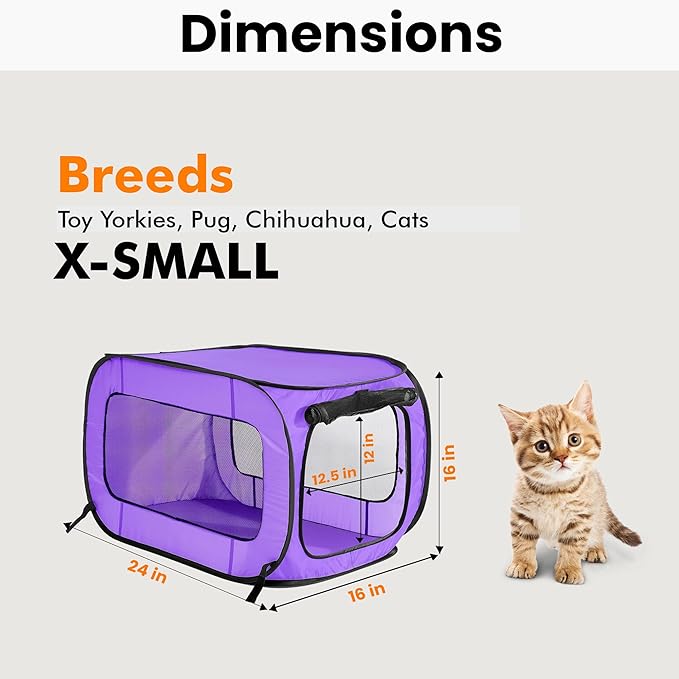 Beatrice Home Fashions Portable, Collapsible, Pop Up Kennel Travel Cat and Dog Crate, 24" L x 16.6" W x 16" H, Purple