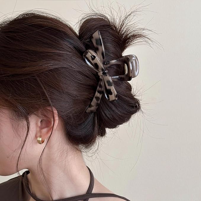 1 Pack Bow Hair Claw Clips Cheetah Print Hair Clip Fall Brown Strong Hold Shark Clip Leopard Print Jaw Clips Non-Slip Cute Bow-knot Hair Barrettes Fashion Hair Accessories for Thick & Thin Hair