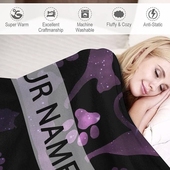 Personalized Cat Blanket Gifts with Name - 50"x60" Cute Throw Blanket for Adults Kids - Black Soft Plush Throws for Bed, Couch & Travel
