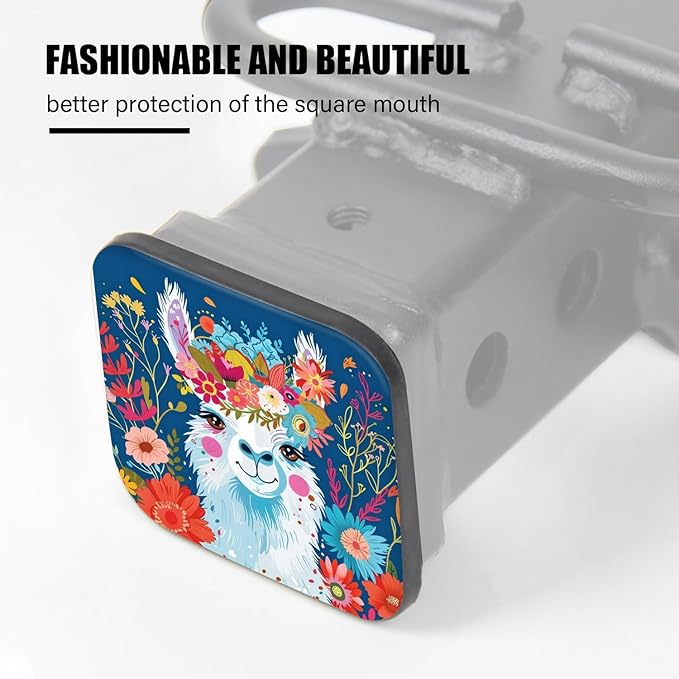 Hitch Cover Fits for 2-Inch Hitch,Llama'S Sweet Look with A Colorful Flower Wreath Rubber Trailer Hitch Cover Tube Plug Insert,Car Exterior Accessories, Receiver Tube Hitch Plug