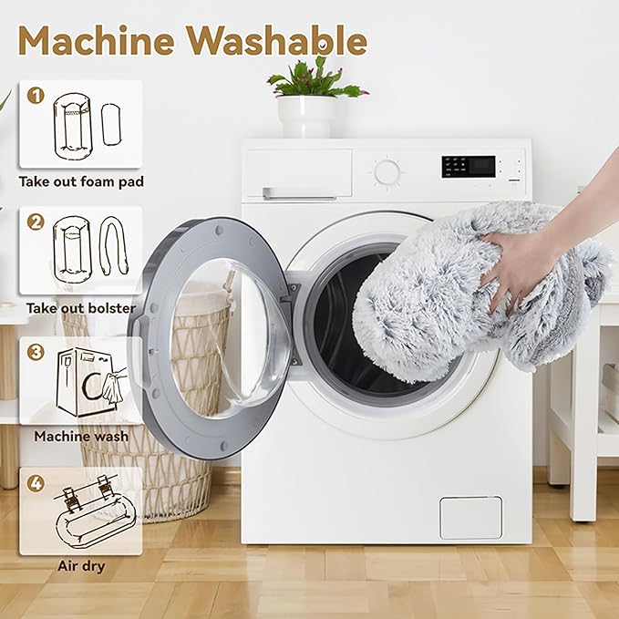 Human Dog Bed, 71''x45''x12'' Size Fits Adult and Pet Washable Giant People DogBed 10 CM Thick Memory Foam Large Oversize Dog Bed with Plump Pillow, Blanket, Strap - Grey