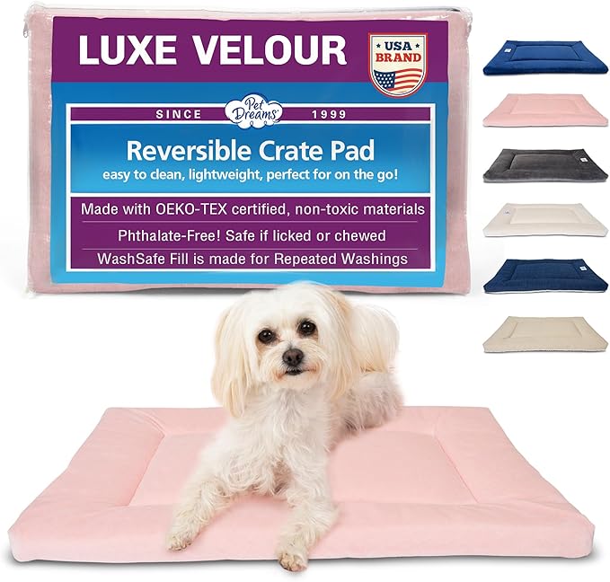 Pet Dreams Dog Crate Pad - Washable Kennel Mat, Crate Pads for Dog Cages, Non-Toxic, Flat Indoor Cat Bed, Fits iCrate 18, 24, 30, 36, 42, 48 Inches (Pink, Small, 24")