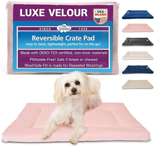 Pet Dreams Dog Crate Pad - Washable Kennel Mat, Crate Pads for Dog Cages, Non-Toxic, Flat Indoor Cat Bed, Fits iCrate 18, 24, 30, 36, 42, 48 Inches (Pink, Small, 24")