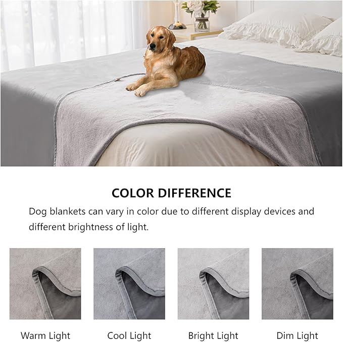 Waterproof Dog Blankets, Washable Pee Proof Pet Blanket for Couch, Soft Reversible Puppy Throw Furniture Protector Cover for Bed Sofa-52"x82",Light Grey+Dark Grey