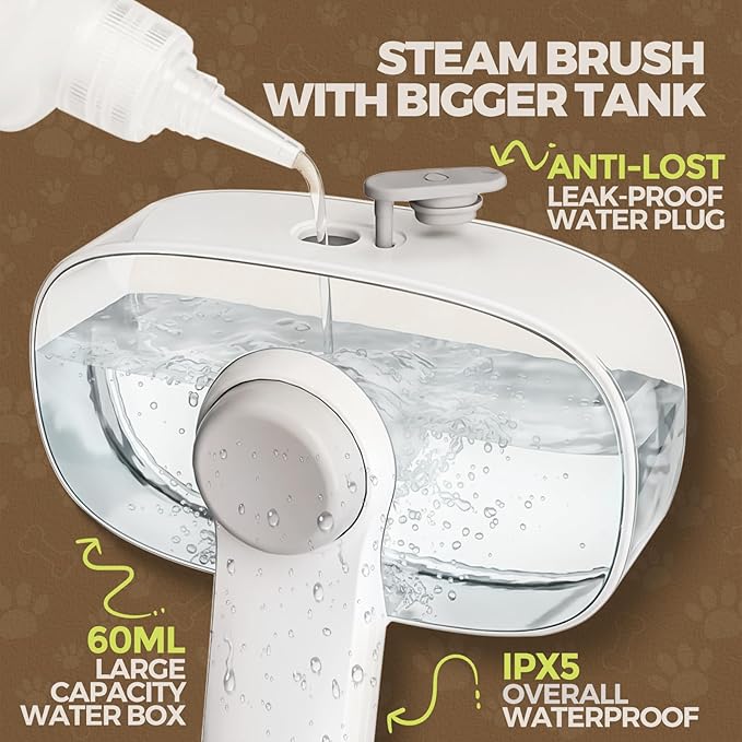 Pet Steam Brush for Cats & Dogs - 3 in 1 Cat Brushes for Shedding - Self Cleaning Dog Grooming Brush with 60mL Water Tank and 2-speed Adjustable Spray for Long/Short Hair Pets