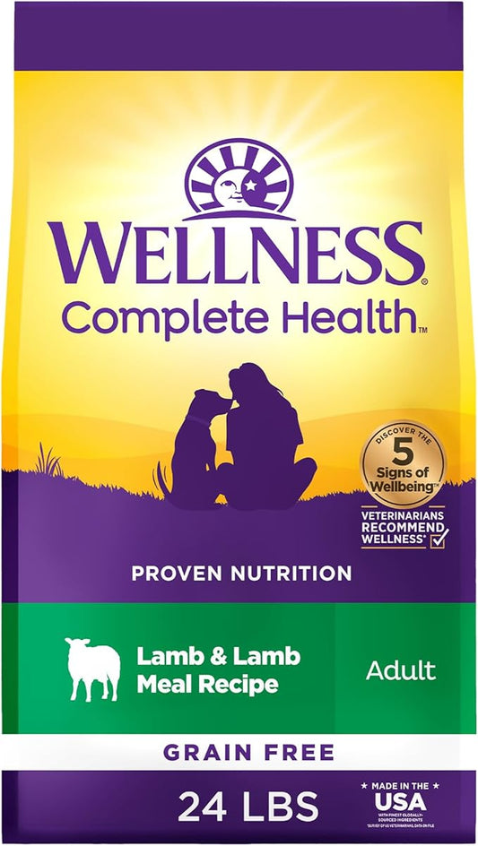Wellness Complete Health Dry Dog Food, Grain Free, Natural, Lamb Recipe, (24-Pound Bag)