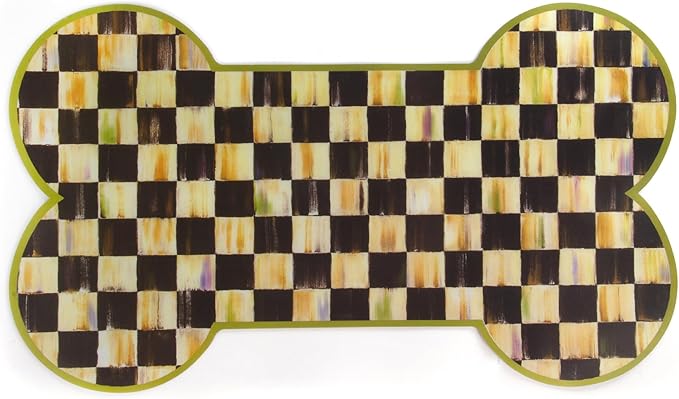 MACKENZIE-CHILDS Pup Placemat, Cute Pet-Food Mat for Dog Bowls and Cat Bowls, Black-and-White Courtly Check