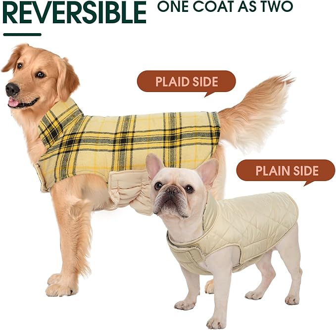 Kuoser Warm Dog Coat, Waterproof Dog Jacket for Extra Large Dogs, Adjustable Durable XXXL Doggie Winter Coat Reversible Puppy Cold Weather Apparel for Large Breed, Yellow 3XL