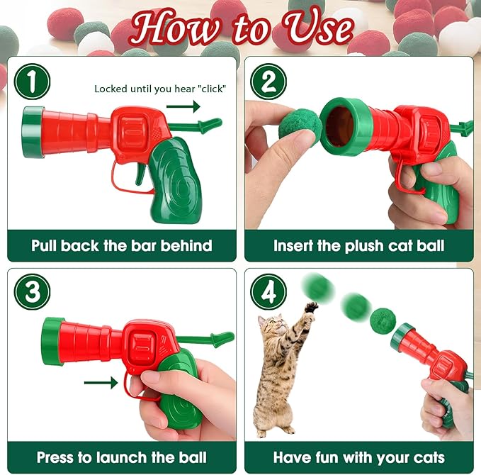 Mity rain Cat Ball Pit with Balls Included, Interactive Toy for Indoor Bored Cats with Ball Launcher, Jingle and Pom Pom Balls, Christmas Cat Toys Enrichment, Kitten Toys for Self Playing Red