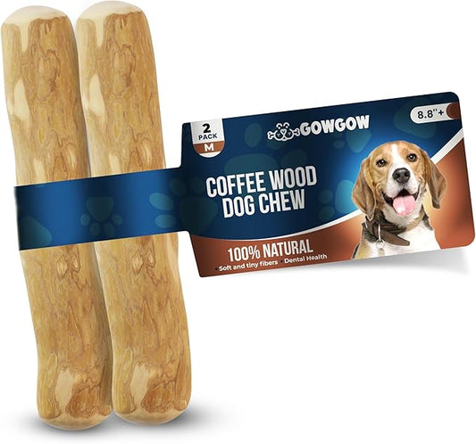 Real Coffee Wood Stick for Dogs, 8.8'', 2 Pack Size M - 100% Organic Dog Toys for Medium and Large Dogs - Teeth Cleaning, Relieve Stress, Dog Health - Natural Toys