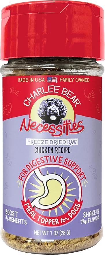 Charlee Bear Necessities Freeze Dried Dog Food Topper, Digestive Health Support, Grain Free, High Protein, Limited Ingredient Meal Toppers for Dogs, Chicken Recipe, 1 Ounce