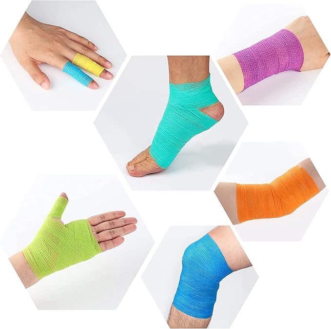 12Pack 1” x 5 Yards Self Adhesive Bandage Wrap, Elastic Self Breathable Self Adherent Wrap for Pets, Athletic Cohesive Bandage for First Aid, Sports Injury & Protection, 12Color