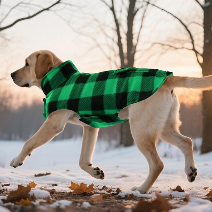 ASENKU Dog Winter Coat, Fleece Doggie Jacket Plaid Reversible Vest Waterproof Windproof Cold Weather Clothes for Small Medium Large Dogs (L, Green)
