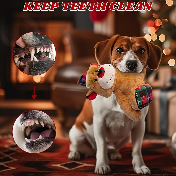 Christmas Bear Plush Dog Toys with Crinkle Paper - Interactive Squeaky Toys for Puppy Medium Small Dogs - Cleaning Teeth and Relieving Anxiety