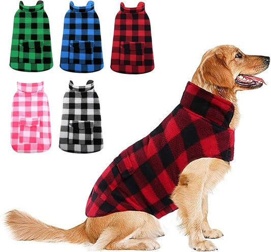 ASENKU Dog Winter Coat, Fleece Doggie Jacket Plaid Reversible Vest Waterproof Windproof Cold Weather Clothes for Small Medium Large Dogs(Red XXXL)