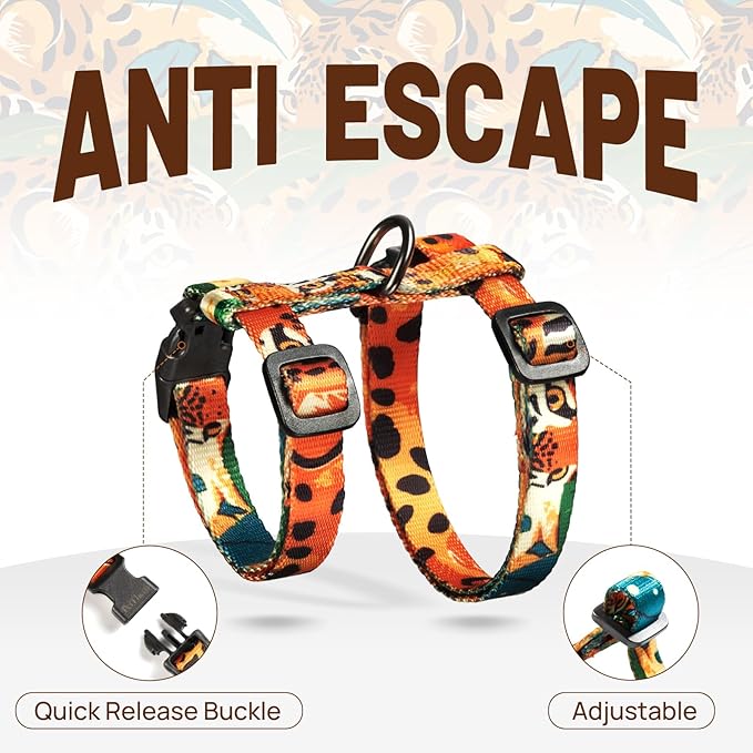 Cat Harness and Leash Set - Escape Proof Adjustable Cat Harness, Comfortable Soft Lightweight, Use Safe & Easy, Walking Travel Kitten Harness for Small Medium Large Cats (Orange King of The Jungle)