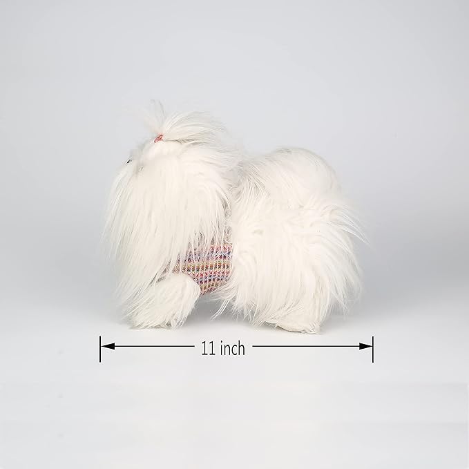 CU-MATE 11 Inch- Shih Tzu Puppy Toys Dog -White Longhaired Pomeranian Plush Stuffed Animal Realistic Dog Plush Toy Pet Present Gift
