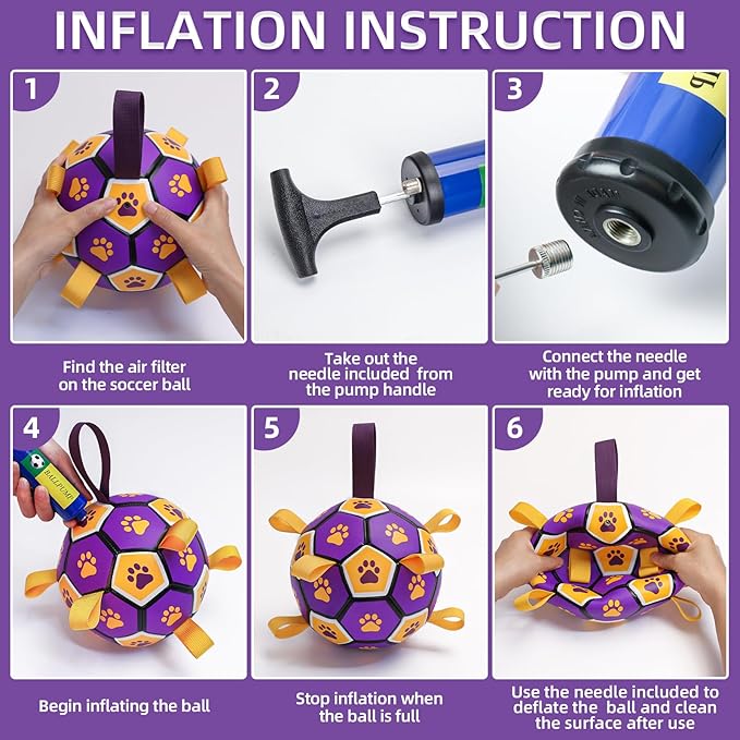 QDAN Dog Ropes Toys, Soccer Ball with Straps, Dogs Water Toy, Durable Dog Balls for Small Medium Breed（6 Inch）