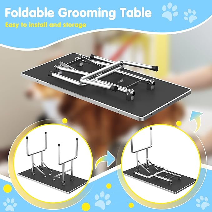 Lyromix 36''Large Dog Grooming Table, Adjustable Cat Drying Desktop with Arms, Nooses, Mesh Tray, Foldable Pet Station at Home, Maximum Capacity Up to 330Lb, 36inch, Black
