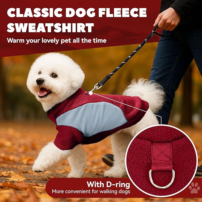 Small Dog Sweater with Leash Ring Soft Warm Fleece Fall Winter Dog Clothes Cute Cat Apparel Puppy Sweaters Classic Pullover Doggy Sweatshirts Chihuahua Costumes Cat Outfits(Red,S)