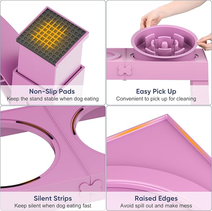 XIAZ Slow Feeder Dog Bowl Elevated Food and Water Bowl Stand for Large Medium Sized Dog, 4 Heights Adjustable, Non-Slip, Durable, Prevents Bloating & Improves Digestion for Dogs