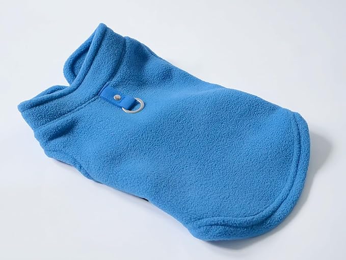 JACKO & CO - Fleece Vest Dog Sweater with Leash Ring - Soft, Warm & Lightweight Pullover Coat for Small & Medium Dogs, Puppies & Cats - Cozy Fall/Winter/Spring Pet Jacket (Blue, Small 4-6lbs)