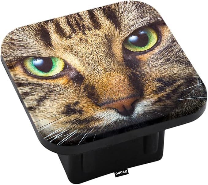 Swono Cat Head Hitch Receiver Cover Cute Green-Eyed Cat Pet Kitten Sturdy Rubber Tow Hitch Cover Hitch Tube Plug Receiver Cap Fits to 2" Tow Hitch Receiver,Easy to Install