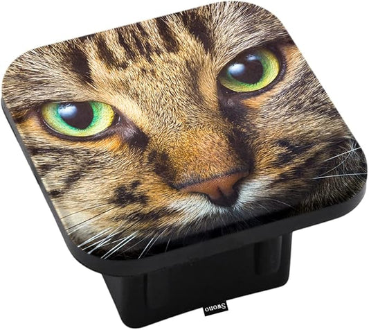 Swono Cat Head Hitch Receiver Cover Cute Green-Eyed Cat Pet Kitten Sturdy Rubber Tow Hitch Cover Hitch Tube Plug Receiver Cap Fits to 2" Tow Hitch Receiver,Easy to Install