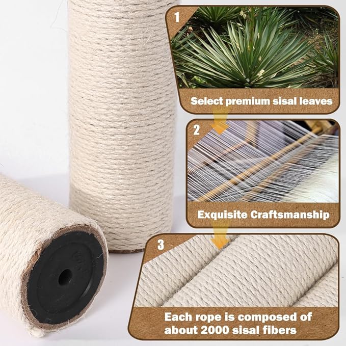 OSPNIEEK 4 Pack 15.7" M8 Cat Scratching Post Replacement, Natural Sisal Rope Kitten Tree Scratcher Refill with Screws, DIY Hemp Scratch Pole Parts for Indoor Cats Tower Refurbishment Accessories