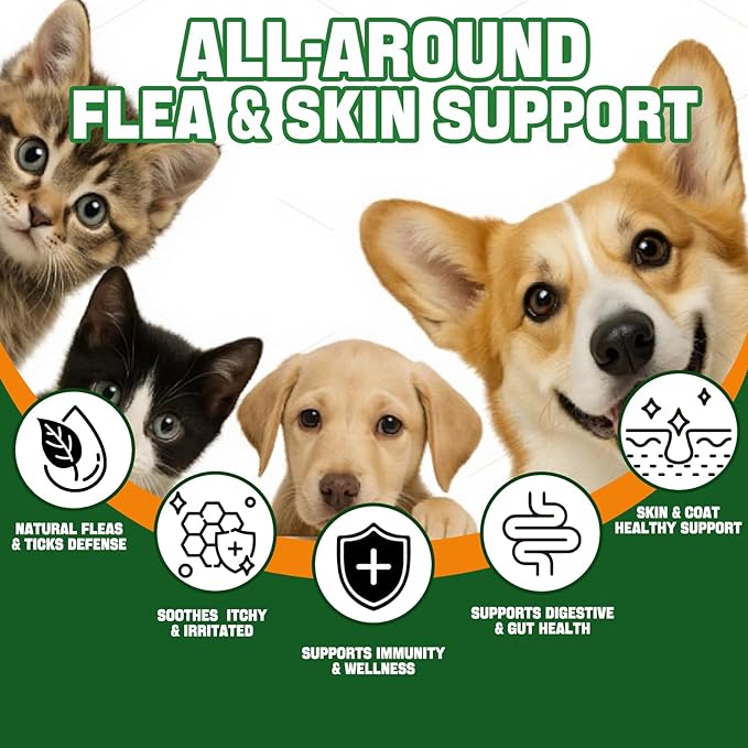 Natural Oral Flea and Tick Prevention for Dogs and Cats, Bacon Flavor Liquid Drops with Multivitamin-Flea and Tick Treatment and Defense Supplement for Pets of All Breeds and Ages