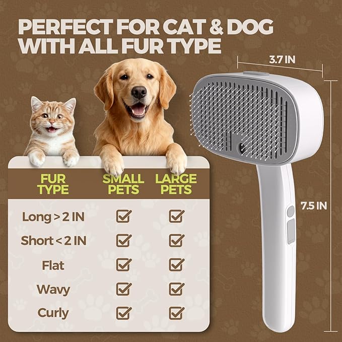Cat Steam Brush for Dogs and Cats - Dog Steam Grooming Rechargeable Brush for Shedding Control - Self Cleaning Spay Comb with Mist and 2 Mins Timer for Long & Short Haired Pets