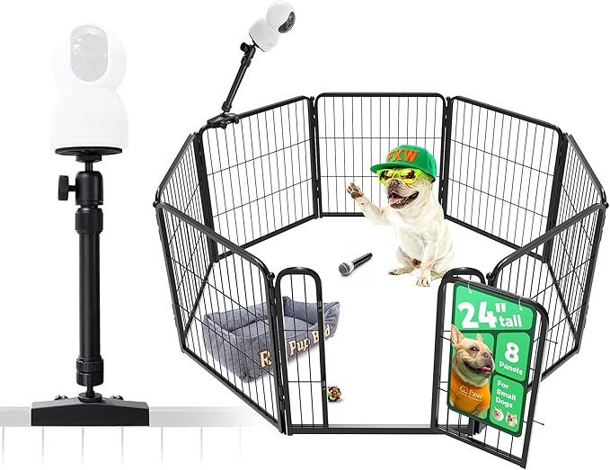 FXW Homeplus Unleashed Indoor Dog Playpen - Stress-Free and Safe Play, Heavy Duty 24 Inch 8 Wire Panels with Playpen Camera Mount for Puppy and Small Dogs, Black│Patented
