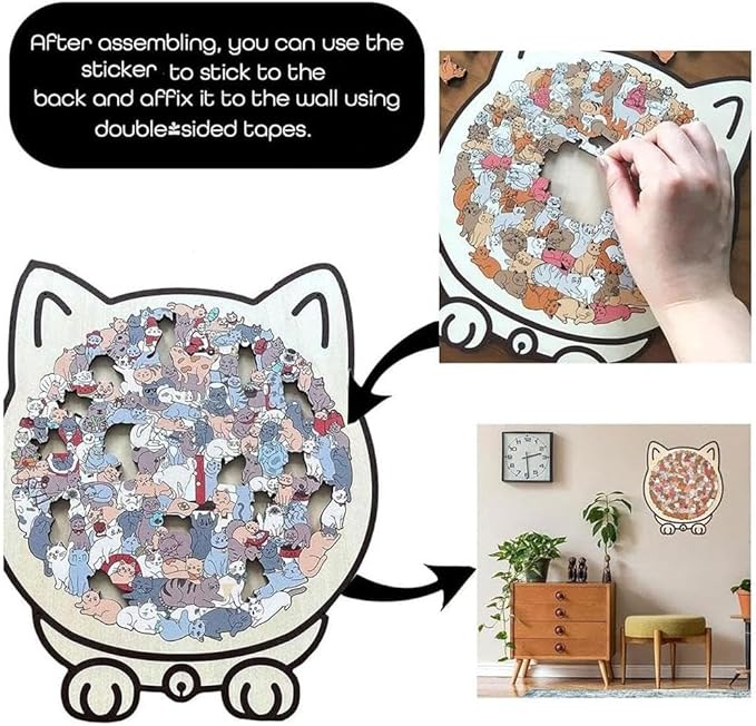 135-Piece Cat Shaped Wooden Jigsaw Puzzle - Mailard/Macaron/Wooden/Morandi-Colored Wood Puzzle, Cute Animal Cats Wood Puzzles Gift for C-at Lovers Home & Relaxation (Macaron)