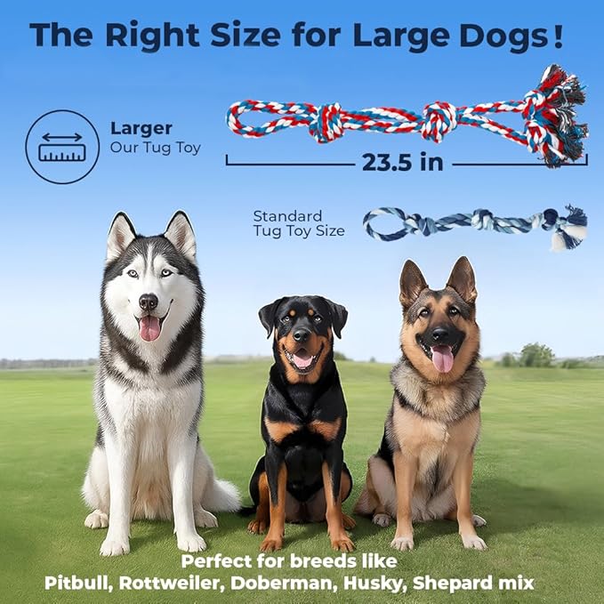 Pacific Pups Products 2 Pack Red & Blue - XL Dog Rope Toy for Aggressive Chewers - Benefits Non-Profit Dog Rescue - Tug of War Dog Toy, Dog Toys for Large Dogs Tough Dog Toys for Aggressive Chewers