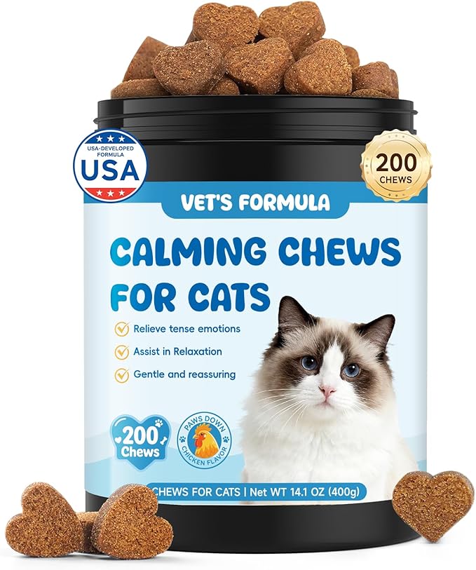 Calming Chews for Cats 200 PCS Cat Calming Treats with Chamomile & Melatonin for Cats Travel, Vet Visits, Separation Anxiety, Chicken Flavor