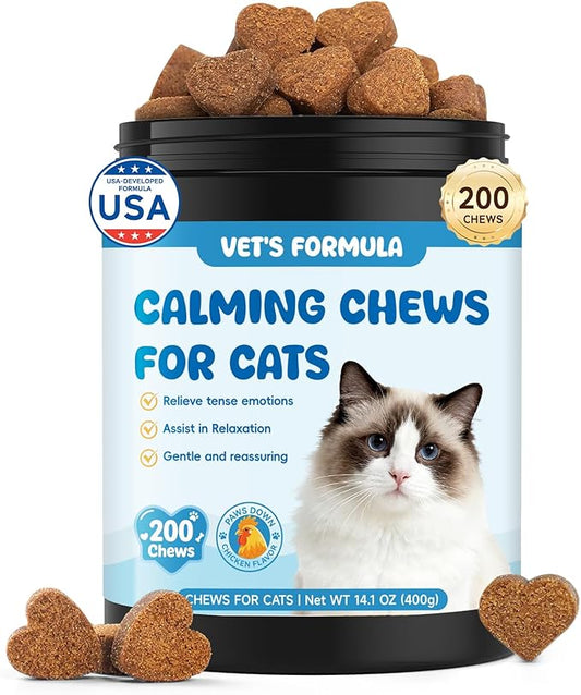 Calming Chews for Cats 200 PCS Cat Calming Treats with Chamomile & Melatonin for Cats Travel, Vet Visits, Separation Anxiety, Chicken Flavor