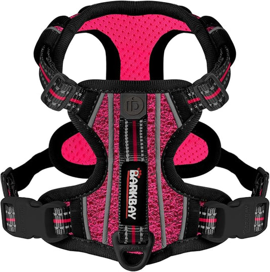 BARKBAY Dog Harness No Pull with ID Tag Pocket - Heavy Duty, Reflective, Easy Control for Large Dogs(Pink/Black,M)