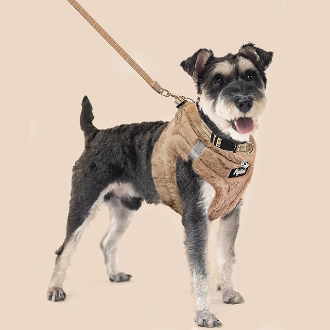 PUPTECK Adjustable Dog Harness Collar and Leash Set Step in No Pull Pet Harness for Small Medium Dogs Puppy and Cats Outdoor Walking Running, Soft Mesh Padded Reflective Vest Harnesses, Khaki M