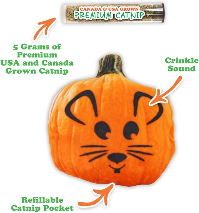 Meowijuana Get Spooked Bundle | Pumpkin Refillable Toy and Harvest Moon Blend | Promotes Play and Cat Health | Includes North American Organic Catnip