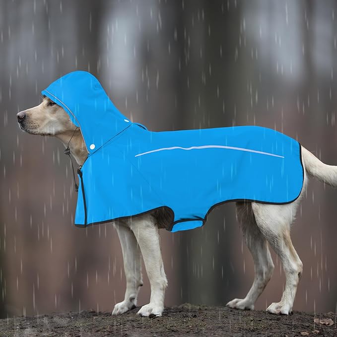 Mile High Life Dog Raincoat, Adjustable Waterproof Pet Rain Jacket, Reflective Hooded Poncho for Small Medium Large Dogs, Lightweight Breathable Pet Rain Coat (Blue,L Chest 26"-33")