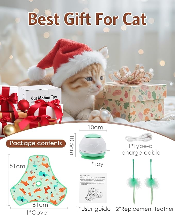 Interactive Cat Toy, Automatic Kitten Cat Toys for Indoor Bored Adult Cats, Rechargeable Cat Toys with Motion Activated, Real Mouse Squeaky, Moving Concealed Feathers, Hide & Seek