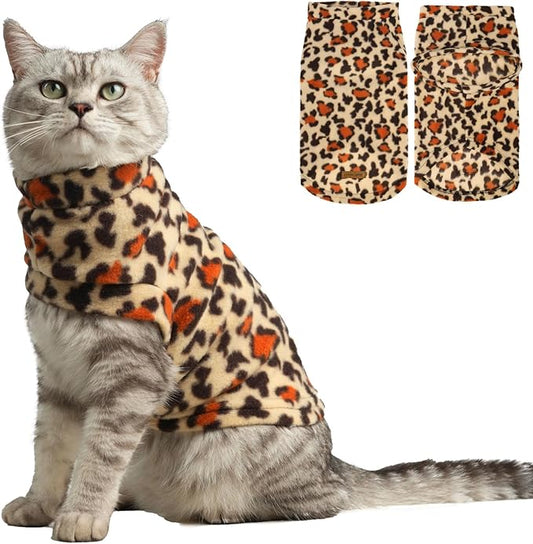 EXPAWLORER Soft Cat Sweater - Leopard Print Sweaters for Cats Only Warm Kitten Clothes, Fall and Winter Pet Coat Pullover Design Feline, Fleece Clothing Also for Puppy Small Dogs, Medium