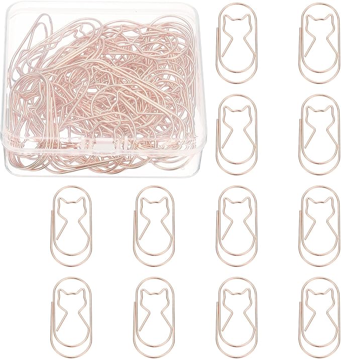 PATIKIL 50 Pcs Cat Shape Paper Clip, Metal Cute Small Paper Clamp Clips for Office Supplies Craft Scrapbook Document Note Sorting, Electroplating, Rose Gold